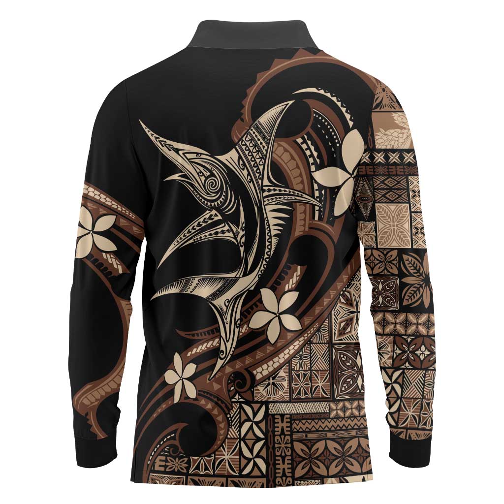Samoa Manuia le Aso Tuto'atasi Long Sleeve Polo Shirt Siapo Mamanu Mix Tatau Marlin