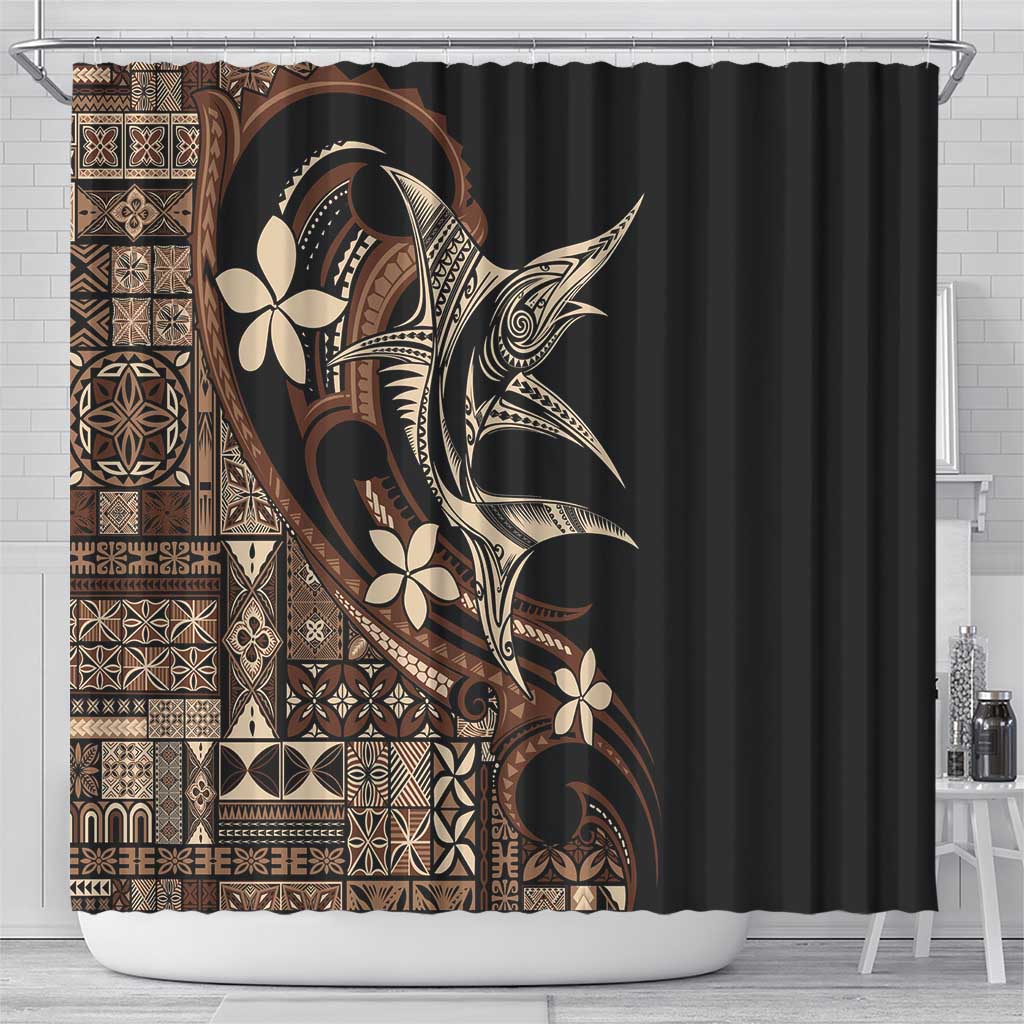 Samoa Manuia le Aso Tuto'atasi Shower Curtain Siapo Mamanu Mix Tatau Marlin