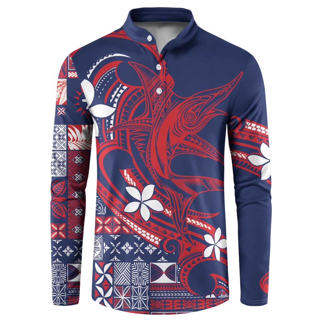 Samoa Manuia le Aso Tuto'atasi Button Sweatshirt Siapo Mamanu Mix Tatau Marlin - Flag Color