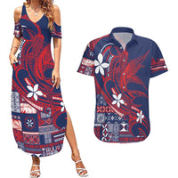 Samoa Manuia le Aso Tuto'atasi Couples Matching Summer Maxi Dress and Hawaiian Shirt Siapo Mamanu Mix Tatau Marlin - Flag Color LT7 Blue - Polynesian Pride