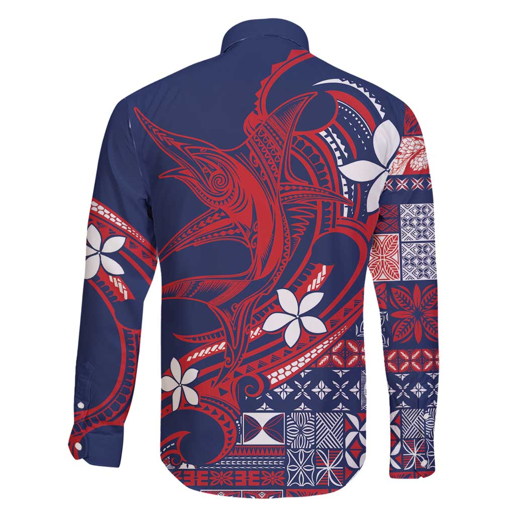 Samoa Manuia le Aso Tuto'atasi Family Matching Long Sleeve Bodycon Dress and Hawaiian Shirt Siapo Mamanu Mix Tatau Marlin - Flag Color