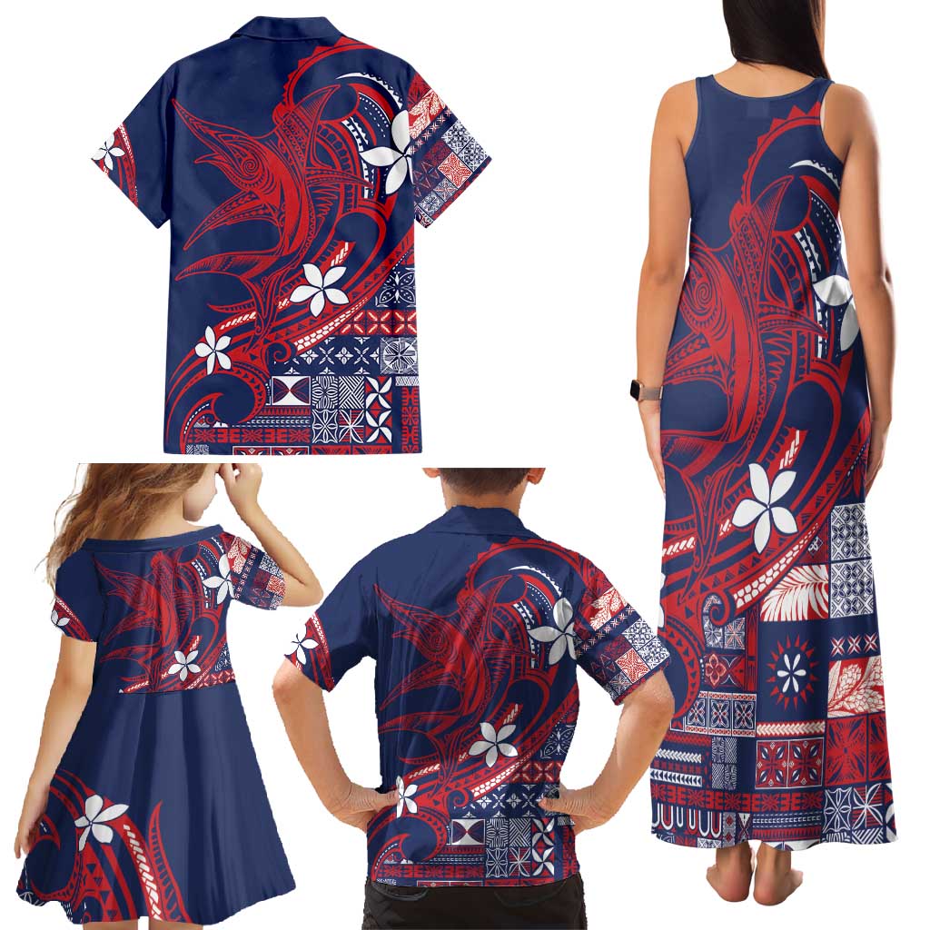 Samoa Manuia le Aso Tuto'atasi Family Matching Tank Maxi Dress and Hawaiian Shirt Siapo Mamanu Mix Tatau Marlin - Flag Color