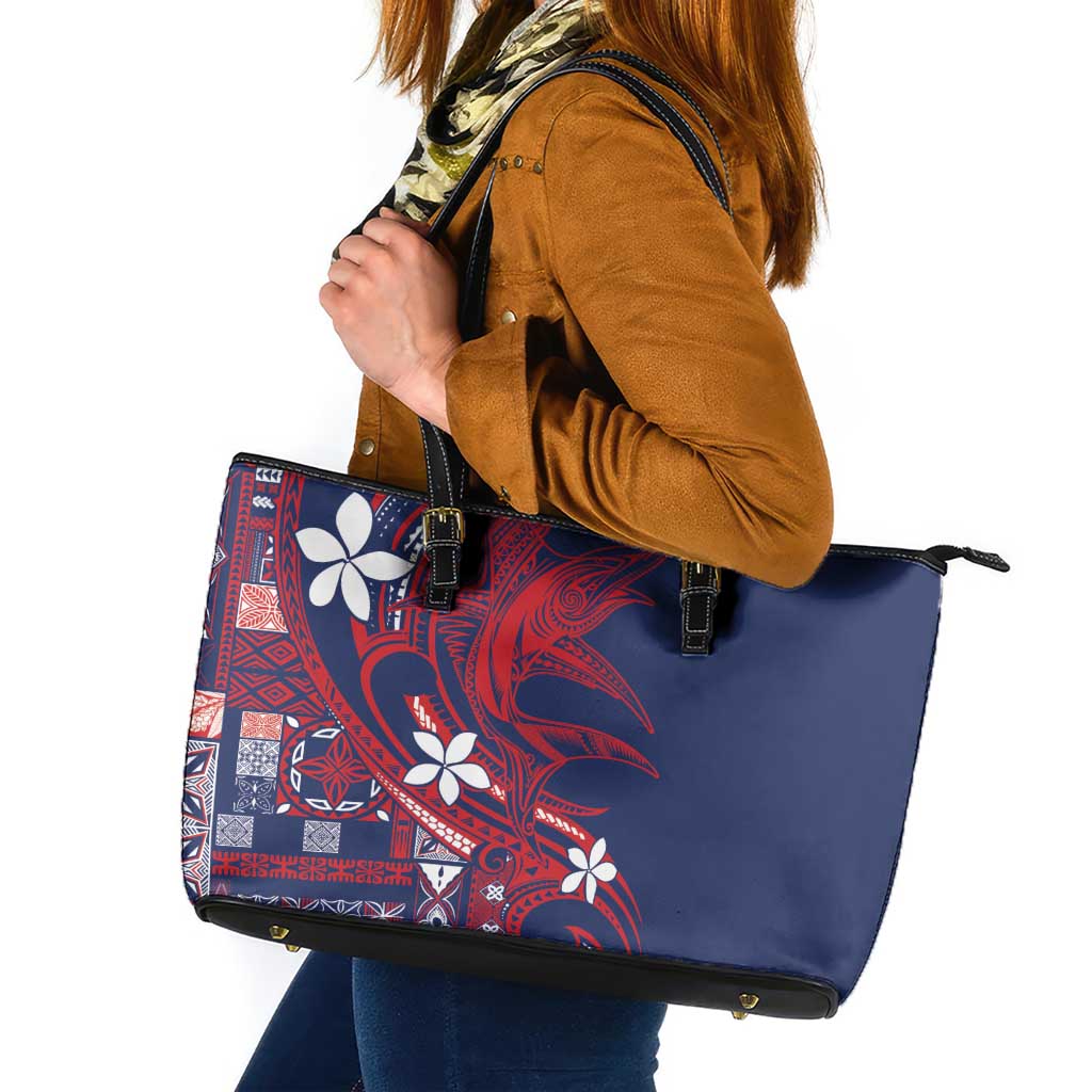 Samoa Manuia le Aso Tuto'atasi Leather Tote Bag Siapo Mamanu Mix Tatau Marlin - Flag Color