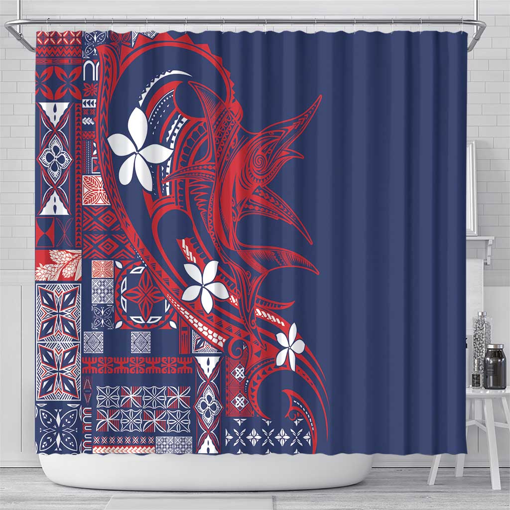Samoa Manuia le Aso Tuto'atasi Shower Curtain Siapo Mamanu Mix Tatau Marlin - Flag Color