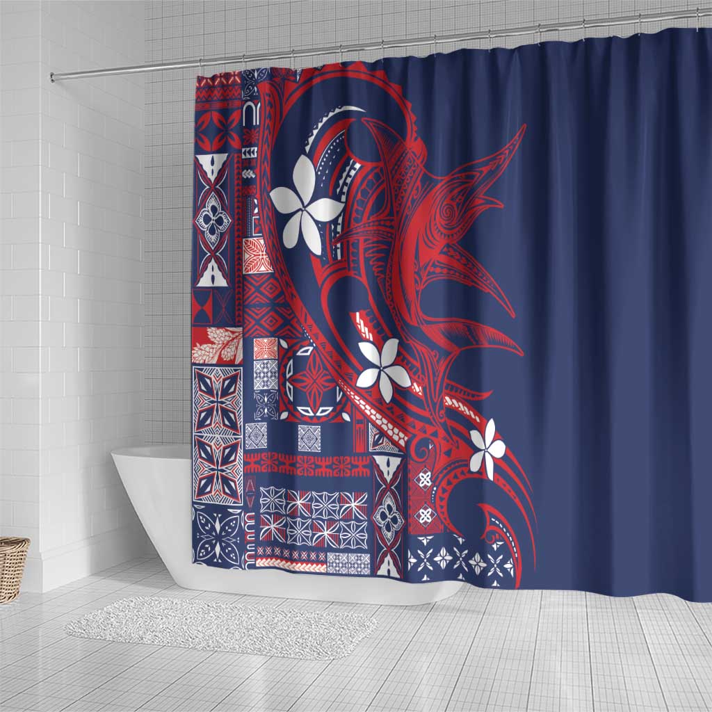 Samoa Manuia le Aso Tuto'atasi Shower Curtain Siapo Mamanu Mix Tatau Marlin - Flag Color