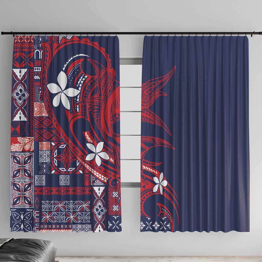 Samoa Manuia le Aso Tuto'atasi Window Curtain Siapo Mamanu Mix Tatau Marlin - Flag Color
