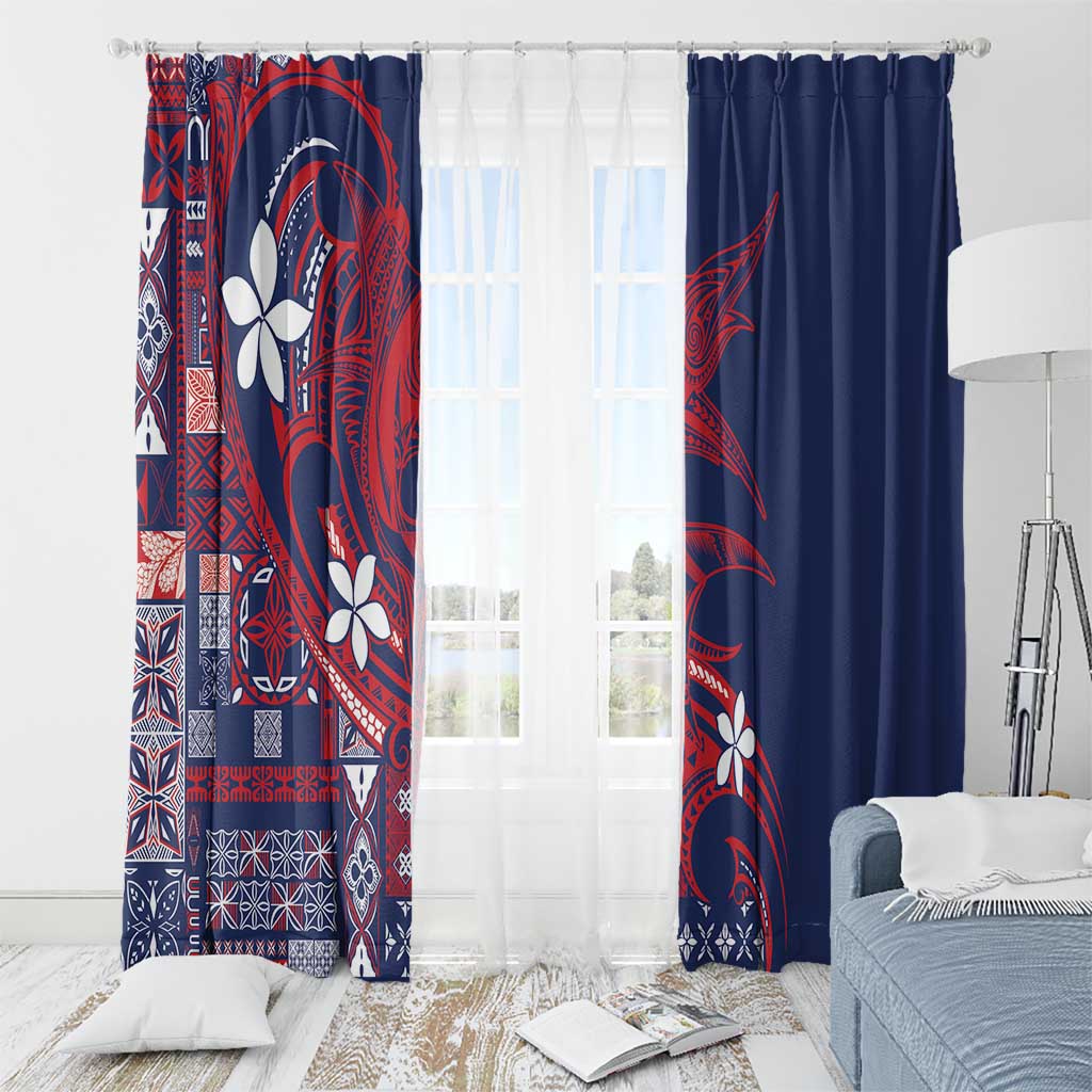Samoa Manuia le Aso Tuto'atasi Window Curtain Siapo Mamanu Mix Tatau Marlin - Flag Color