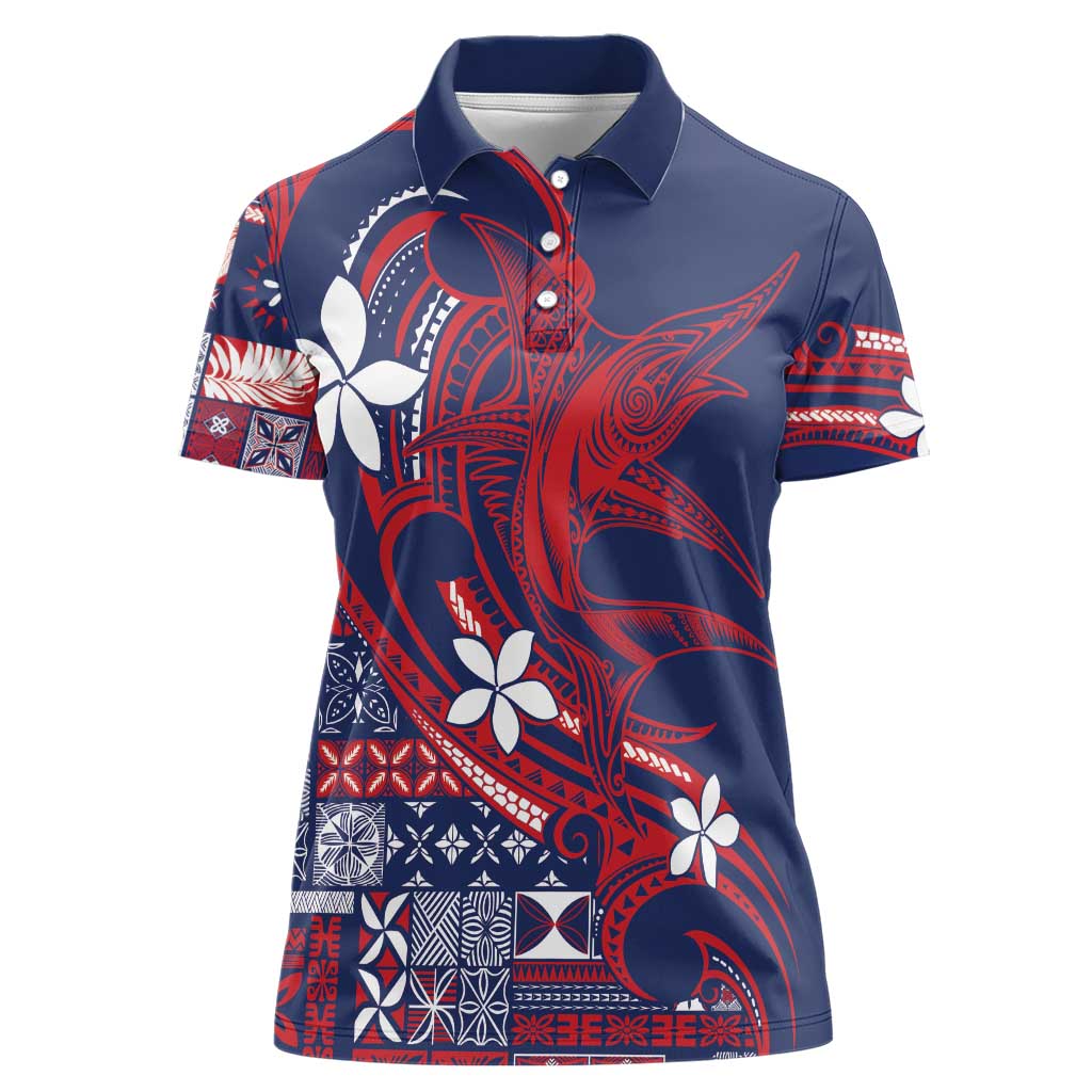 Samoa Manuia le Aso Tuto'atasi Women Polo Shirt Siapo Mamanu Mix Tatau Marlin - Flag Color
