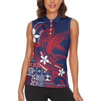 Samoa Manuia le Aso Tuto'atasi Women Sleeveless Polo Shirt Siapo Mamanu Mix Tatau Marlin - Flag Color