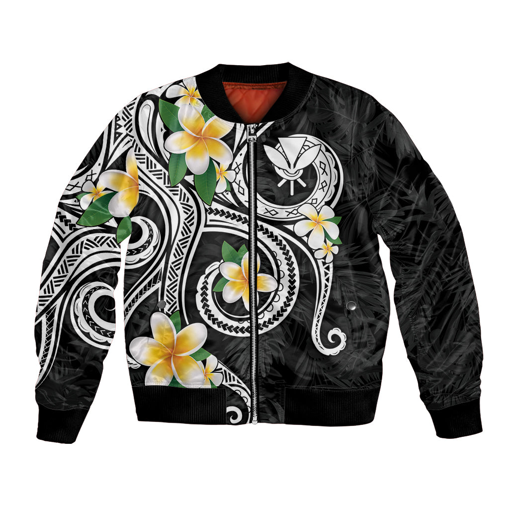Kanaka Maoli Hawaii Plumeria Bomber Jacket Dancing Tentacles Black Style