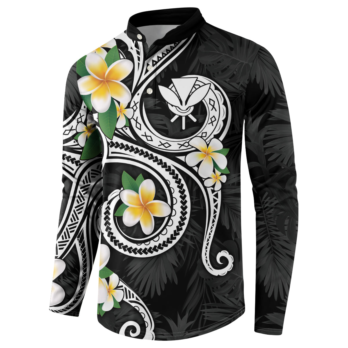 Kanaka Maoli Hawaii Plumeria Button Sweatshirt Dancing Tentacles Black Style