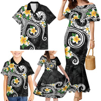Kanaka Maoli Hawaii Plumeria Family Matching Mermaid Dress and Hawaiian Shirt Dancing Tentacles Black Style