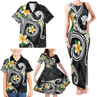 Kanaka Maoli Hawaii Plumeria Family Matching Tank Maxi Dress and Hawaiian Shirt Dancing Tentacles Black Style