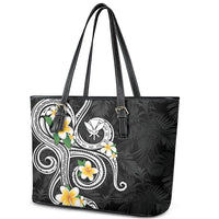 Kanaka Maoli Hawaii Plumeria Leather Tote Bag Dancing Tentacles Black Style