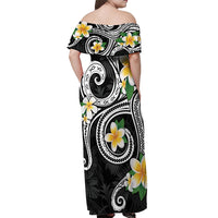 Kanaka Maoli Hawaii Plumeria Off Shoulder Maxi Dress Dancing Tentacles Black Style