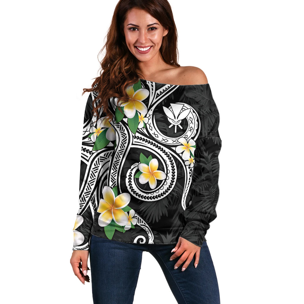 Kanaka Maoli Hawaii Plumeria Off Shoulder Sweater Dancing Tentacles Black Style