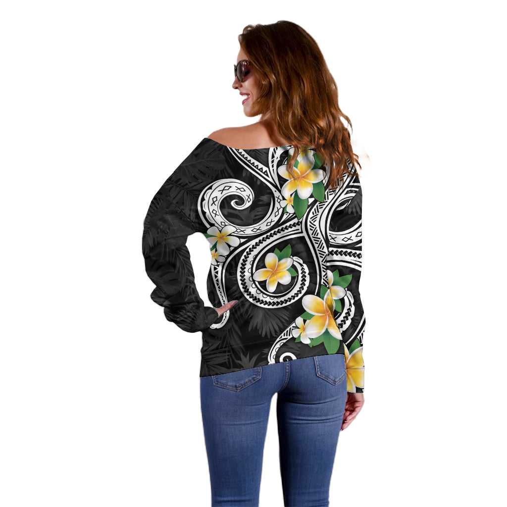 Kanaka Maoli Hawaii Plumeria Off Shoulder Sweater Dancing Tentacles Black Style