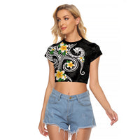 Kanaka Maoli Hawaii Plumeria Raglan Cropped T Shirt Dancing Tentacles Black Style