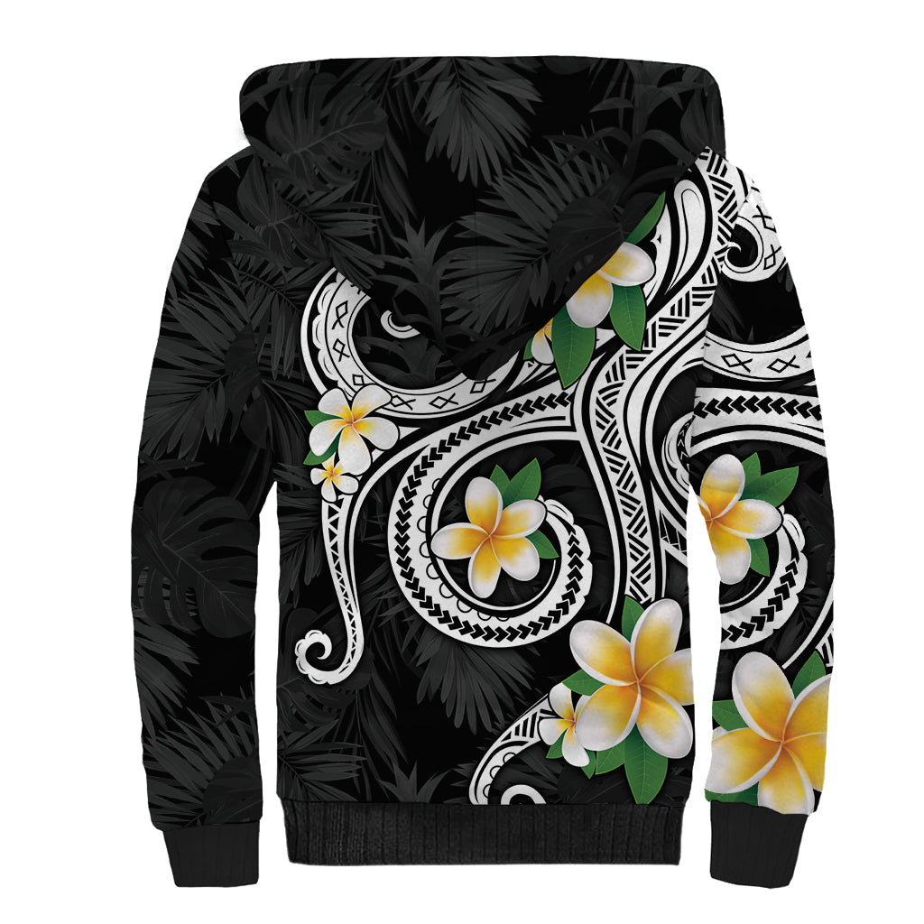Kanaka Maoli Hawaii Plumeria Sherpa Hoodie Dancing Tentacles Black Style