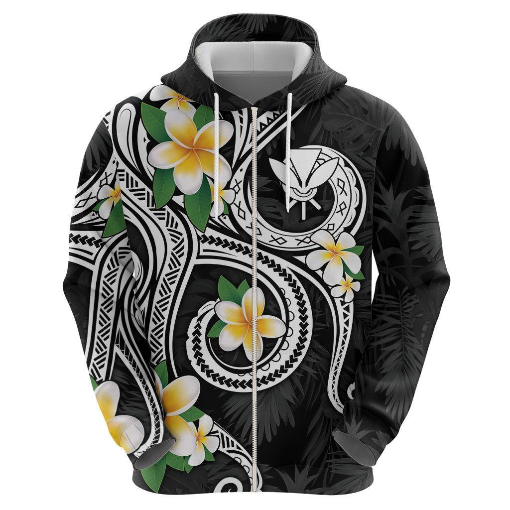 Kanaka Maoli Hawaii Plumeria Zip Hoodie Dancing Tentacles Black Style