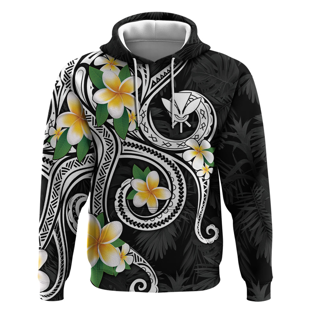Kanaka Maoli Hawaii Plumeria Zip Hoodie Dancing Tentacles Black Style