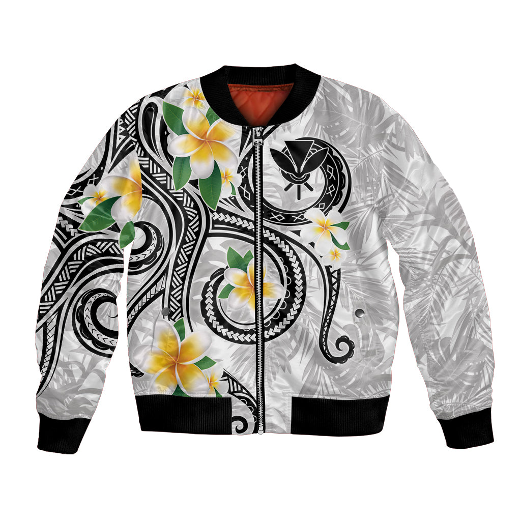 Kanaka Maoli Hawaii Plumeria Bomber Jacket Dancing Tentacles White Style
