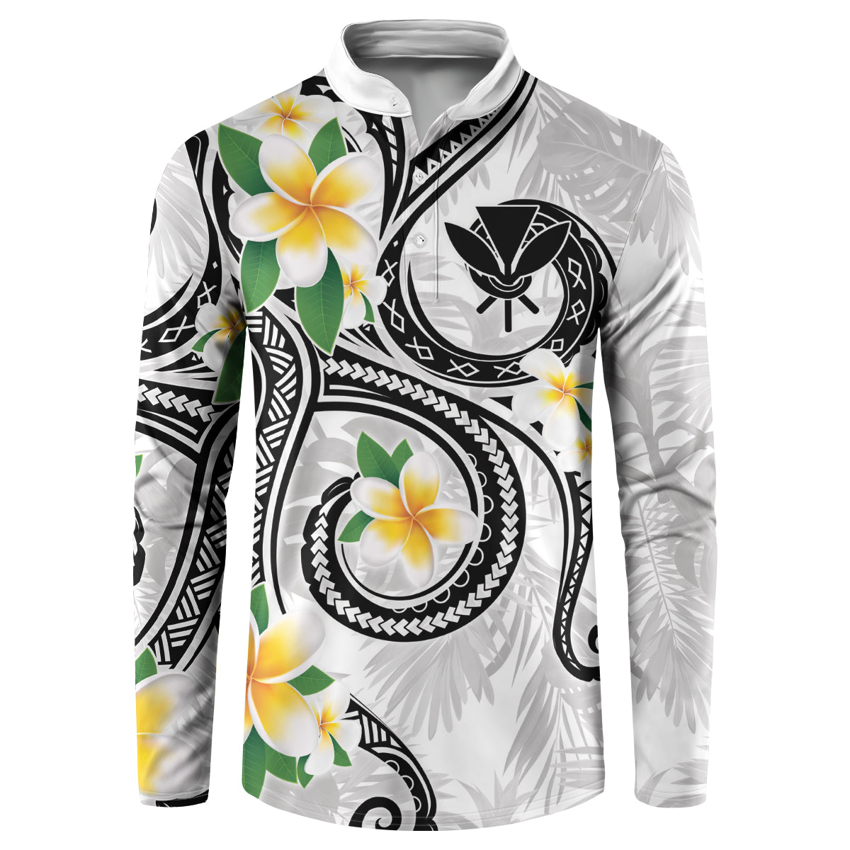 Kanaka Maoli Hawaii Plumeria Button Sweatshirt Dancing Tentacles White Style