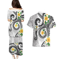 Kanaka Maoli Hawaii Plumeria Couples Matching Puletasi and Hawaiian Shirt Dancing Tentacles White Style