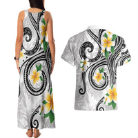 Kanaka Maoli Hawaii Plumeria Couples Matching Tank Maxi Dress and Hawaiian Shirt Dancing Tentacles White Style