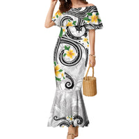 Kanaka Maoli Hawaii Plumeria Family Matching Mermaid Dress and Hawaiian Shirt Dancing Tentacles White Style