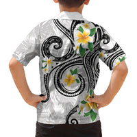 Kanaka Maoli Hawaii Plumeria Family Matching Off Shoulder Short Dress and Hawaiian Shirt Dancing Tentacles White Style