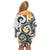Kanaka Maoli Hawaii Plumeria Family Matching Off Shoulder Short Dress and Hawaiian Shirt Dancing Tentacles White Style