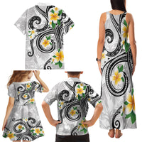 Kanaka Maoli Hawaii Plumeria Family Matching Tank Maxi Dress and Hawaiian Shirt Dancing Tentacles White Style