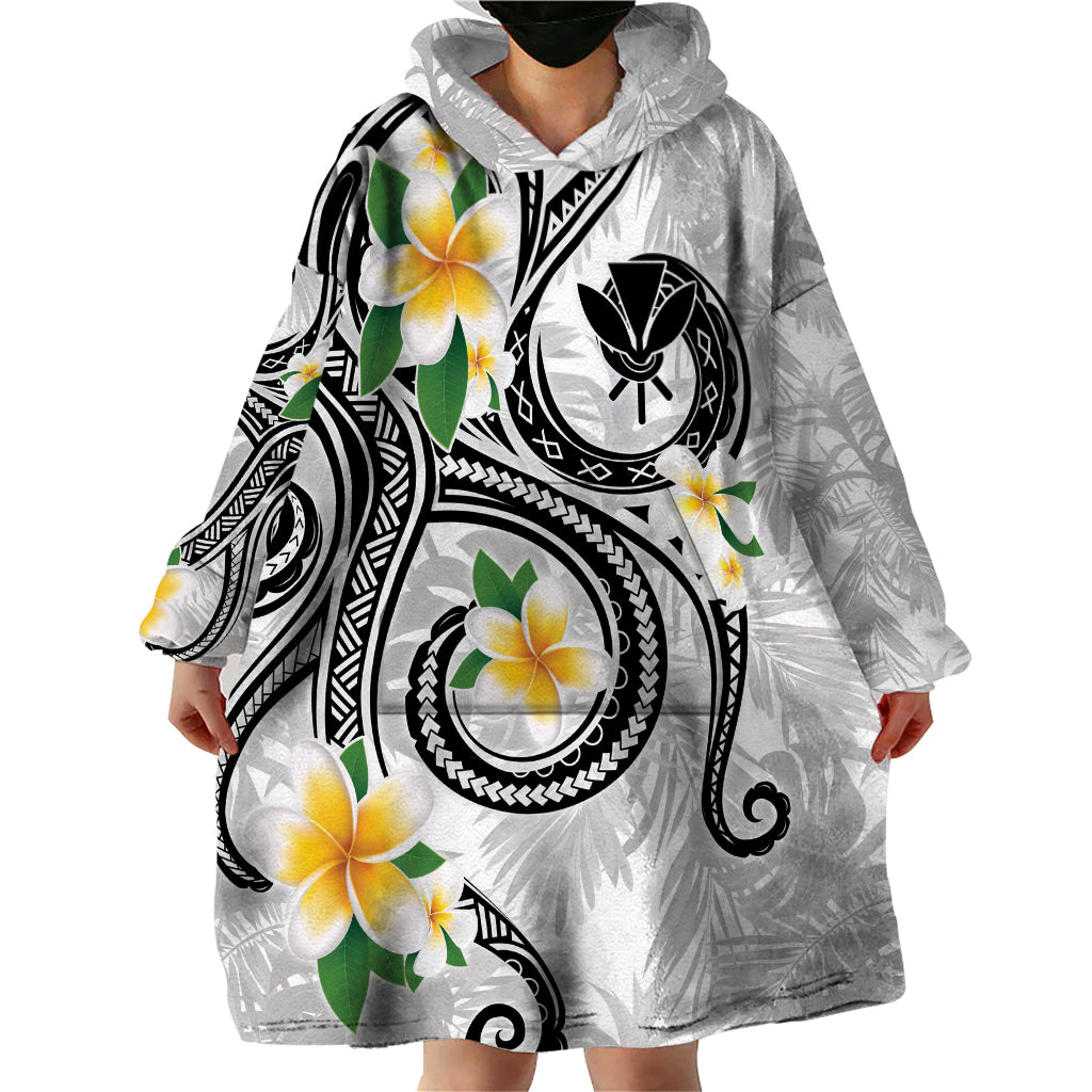 Kanaka Maoli Hawaii Plumeria Wearable Blanket Hoodie Dancing Tentacles White Style