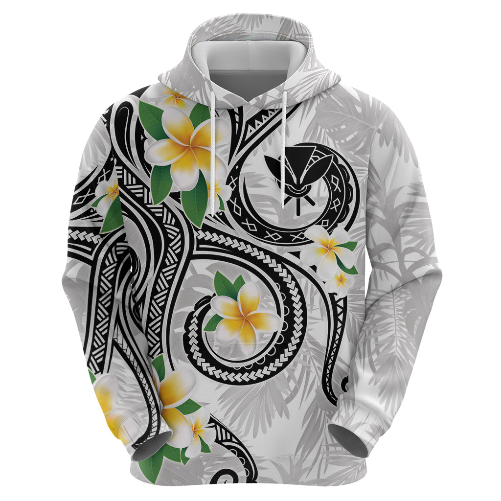 Kanaka Maoli Hawaii Plumeria Zip Hoodie Dancing Tentacles White Style
