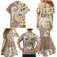 Kanaka Maoli Hawaii Plumeria Family Matching Mermaid Dress and Hawaiian Shirt Dancing Tentacles Beige Style