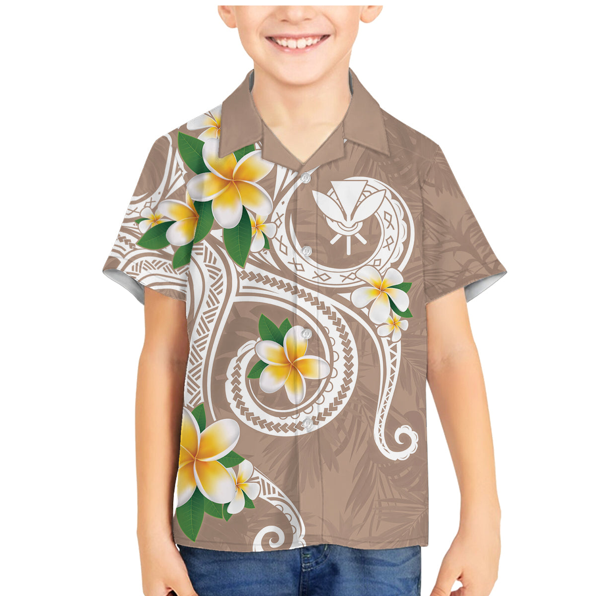 Kanaka Maoli Hawaii Plumeria Family Matching Mermaid Dress and Hawaiian Shirt Dancing Tentacles Beige Style
