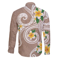 Kanaka Maoli Hawaii Plumeria Family Matching Off Shoulder Short Dress and Hawaiian Shirt Dancing Tentacles Beige Style