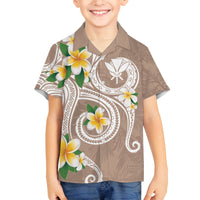 Kanaka Maoli Hawaii Plumeria Family Matching Tank Maxi Dress and Hawaiian Shirt Dancing Tentacles Beige Style