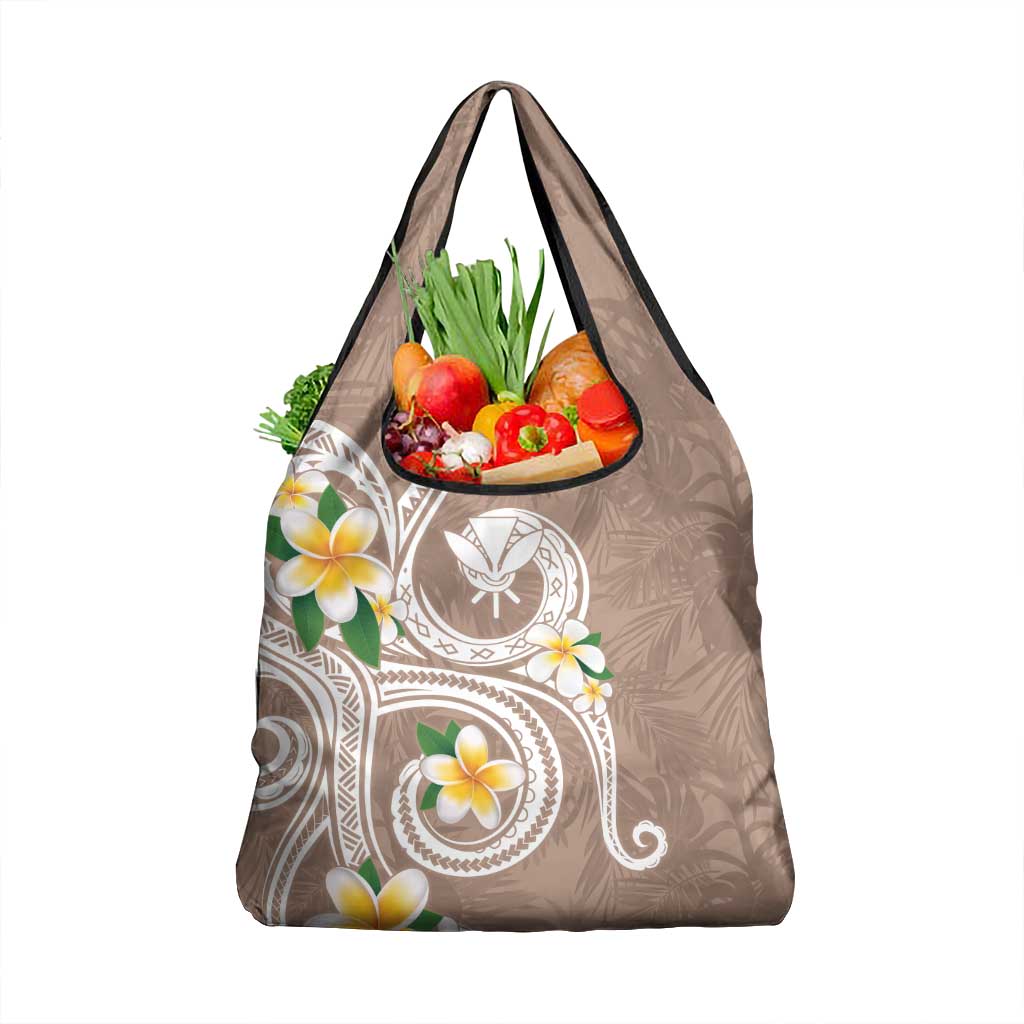 Kanaka Maoli Hawaii Plumeria Grocery Bag Dancing Tentacles Beige Style