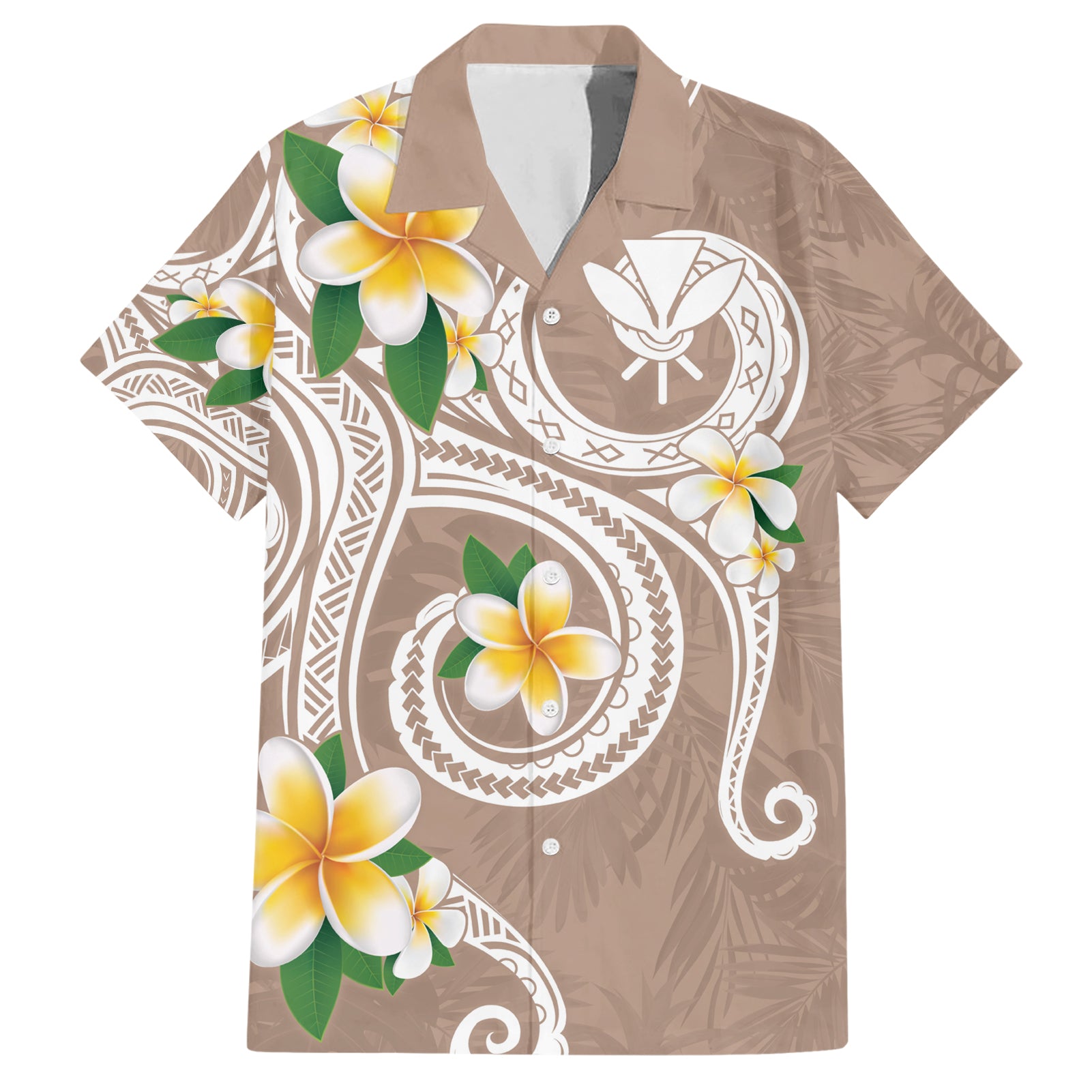 Kanaka Maoli Hawaii Plumeria Hawaiian Shirt Dancing Tentacles Beige Style