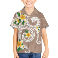 Kanaka Maoli Hawaii Plumeria Kid Hawaiian Shirt Dancing Tentacles Beige Style