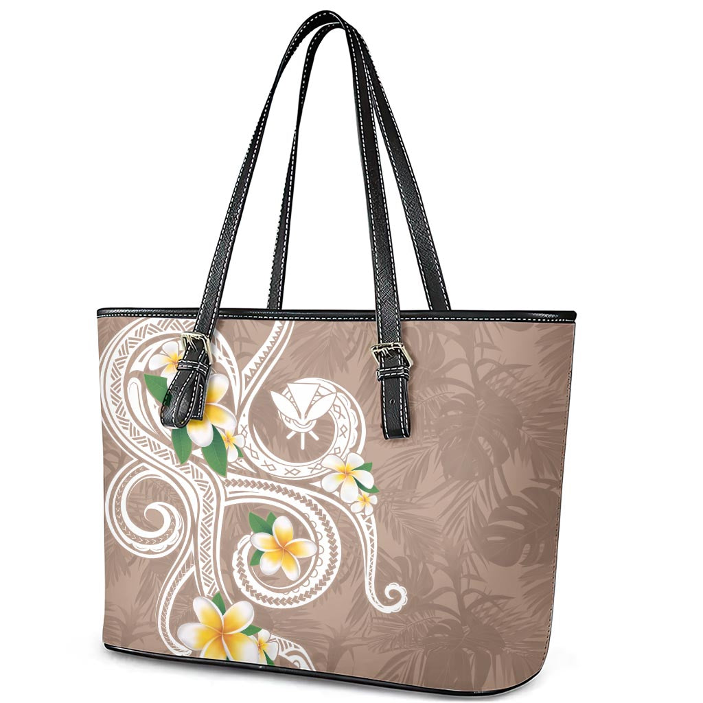 Kanaka Maoli Hawaii Plumeria Leather Tote Bag Dancing Tentacles Beige Style LT7