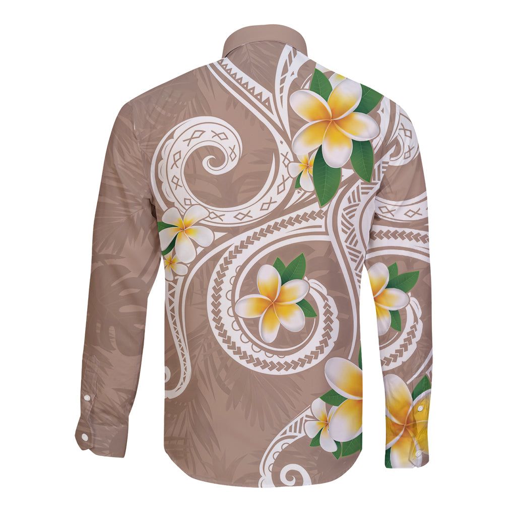 Kanaka Maoli Hawaii Plumeria Long Sleeve Button Shirt Dancing Tentacles Beige Style