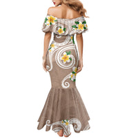 Kanaka Maoli Hawaii Plumeria Mermaid Dress Dancing Tentacles Beige Style