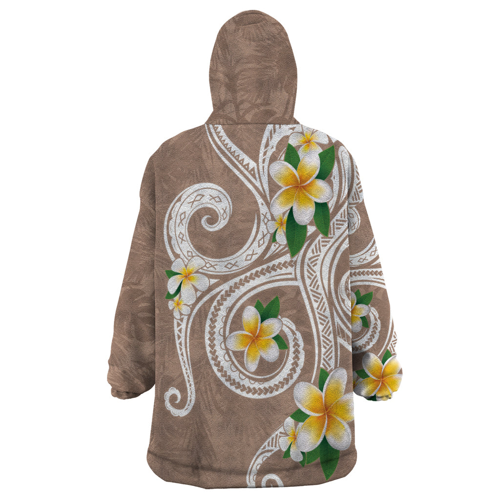 Kanaka Maoli Hawaii Plumeria Wearable Blanket Hoodie Dancing Tentacles Beige Style