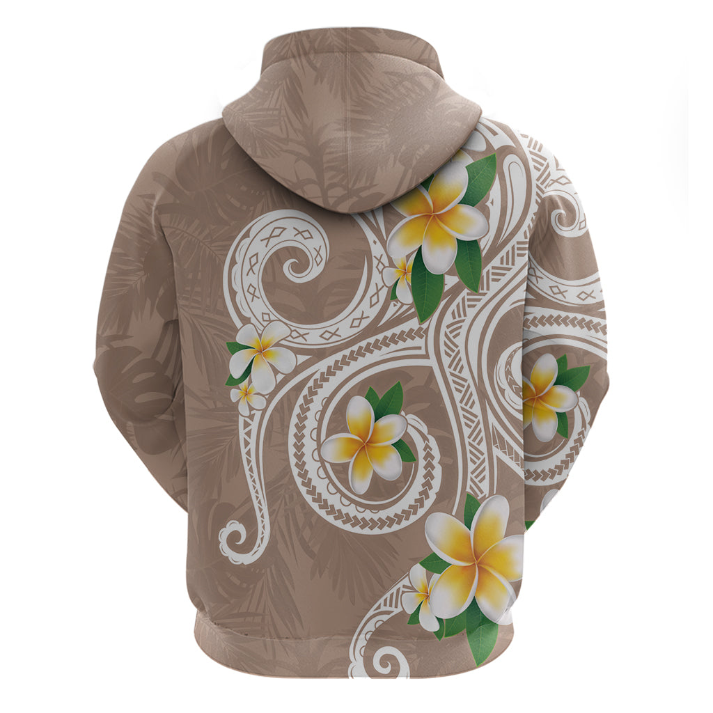 Kanaka Maoli Hawaii Plumeria Zip Hoodie Dancing Tentacles Beige Style