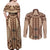 Bula Fiji Vintage Couples Matching Off Shoulder Maxi Dress and Long Sleeve Button Shirt Brown Masi Motifs