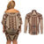 Bula Fiji Vintage Couples Matching Off Shoulder Short Dress and Long Sleeve Button Shirt Brown Masi Motifs