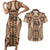 Bula Fiji Vintage Couples Matching Short Sleeve Bodycon Dress and Hawaiian Shirt Brown Masi Motifs